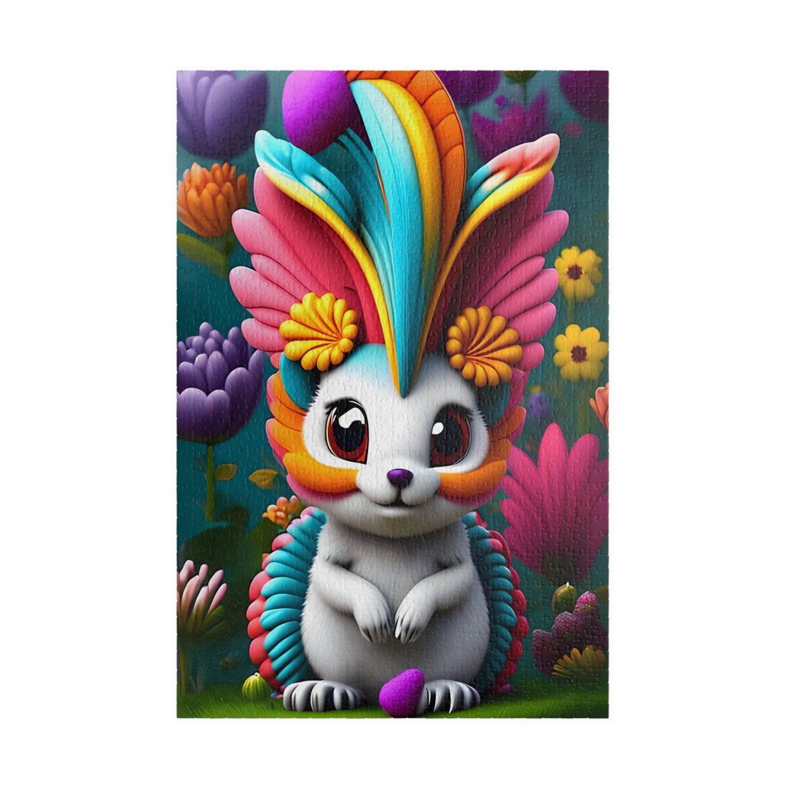 Lumina Cute White Fantasy Bunny Rainbow Feather Headdress Poster - Image 3