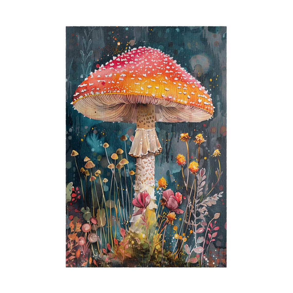 Giant Red Fly Agaric Mushroom in a Moody Watercolor Forest Print - Image 3