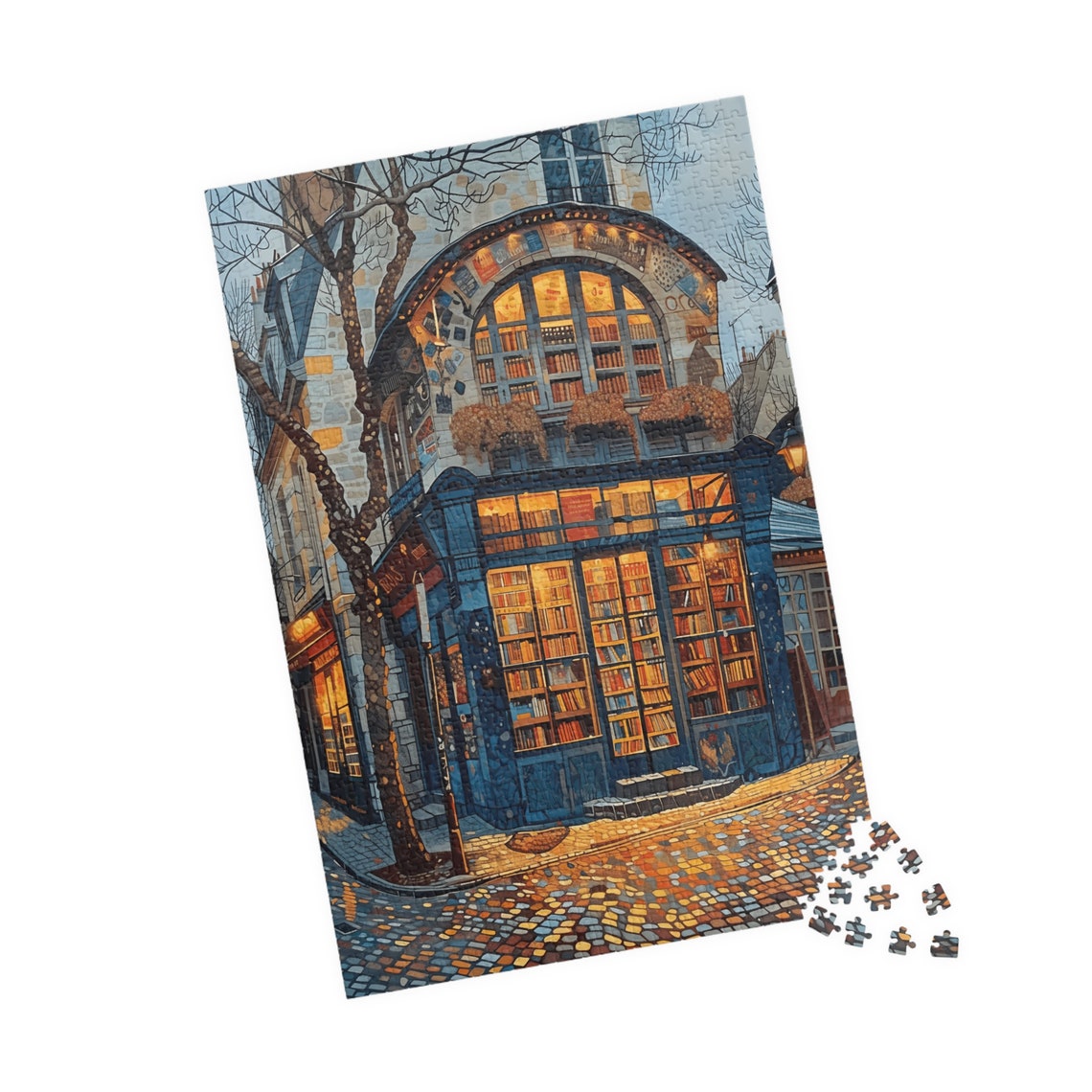 Parisian Bookstore At Dusk Cozy Street Scene Jigsaw Puzzle Print - Image 4
