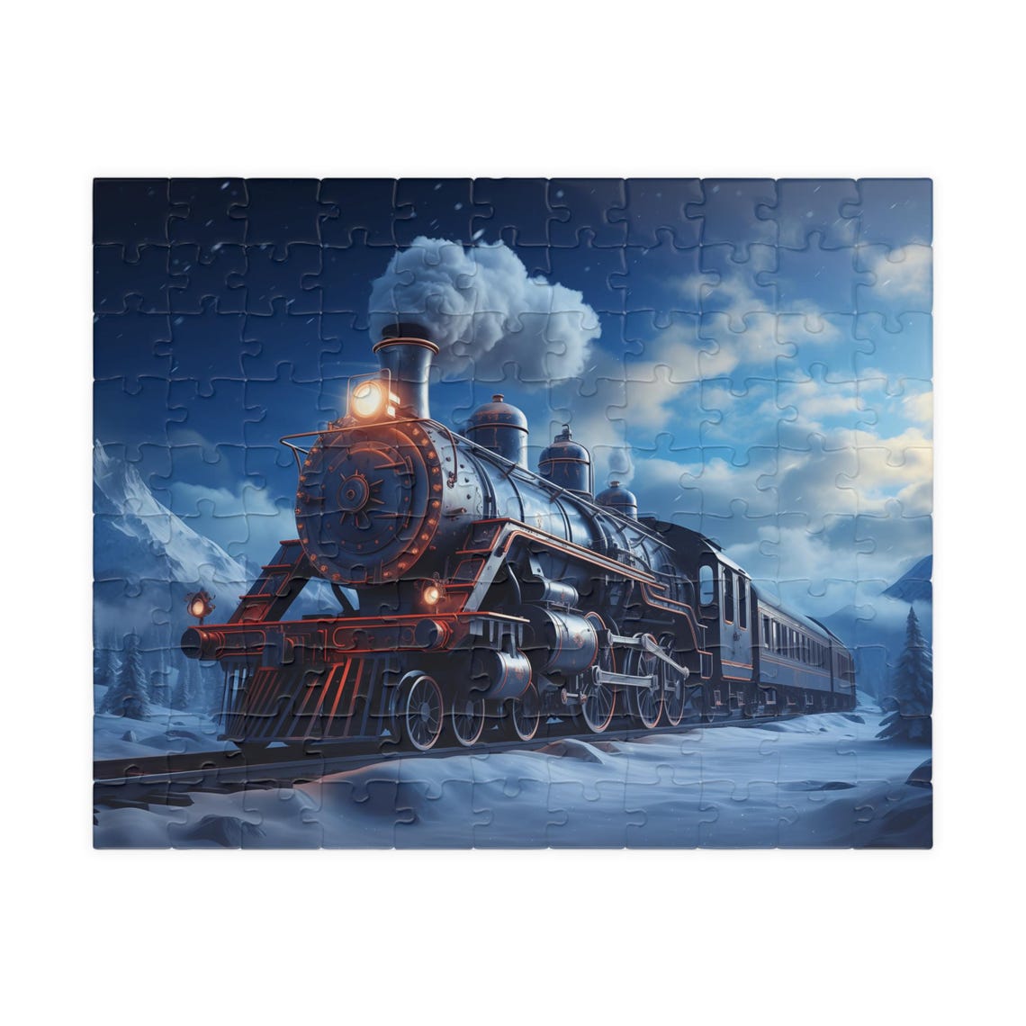 Steam Train Gliding Through Snow Under Bright Moonlight Poster - Image 5
