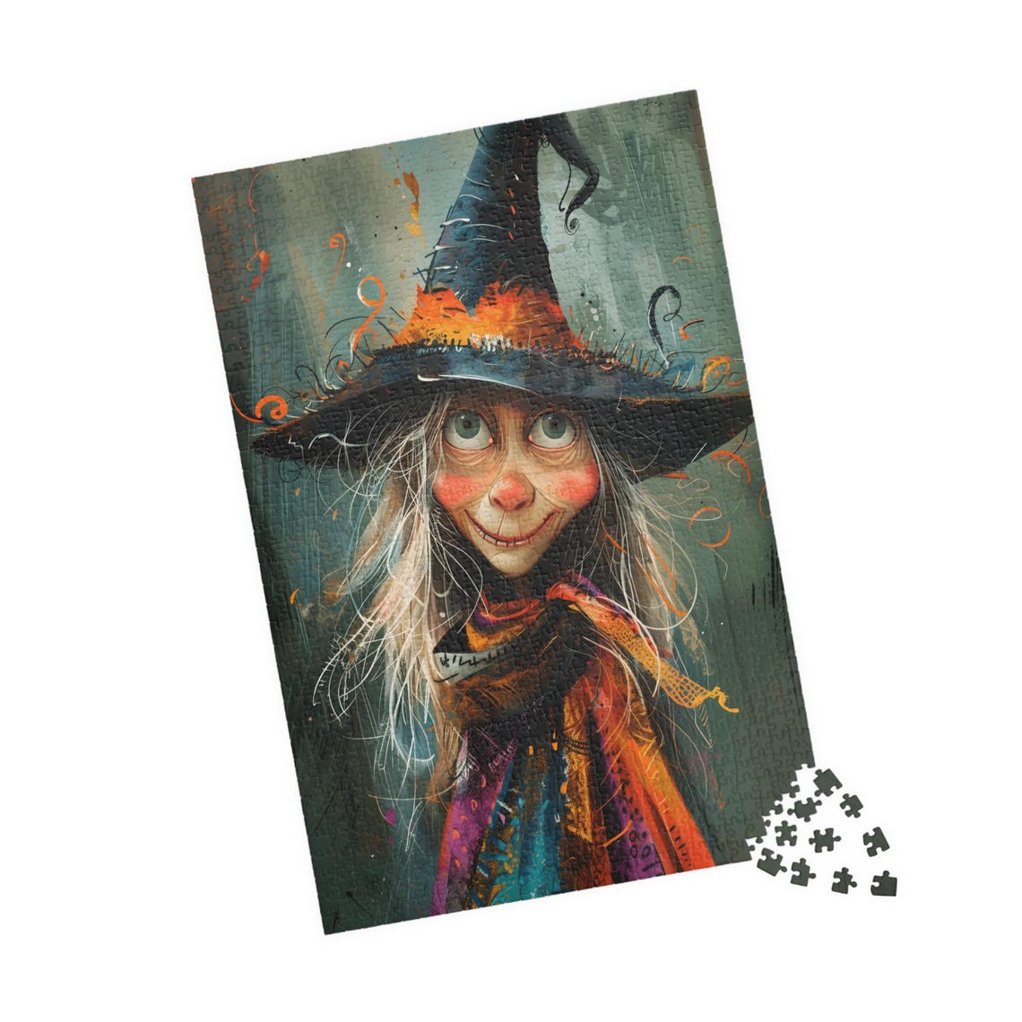 Whimsical Witch Girl Big Green Eyes Painterly Style Art Poster - Image 5