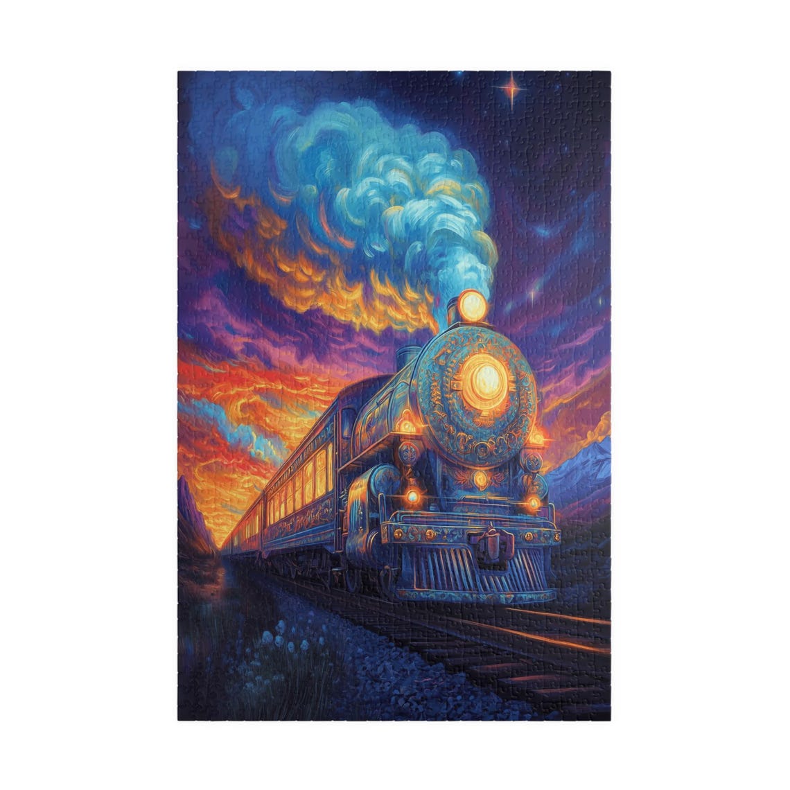 Mystical Ornate Steam Train Beneath A Swirling Sunset Sky Poster - Image 3