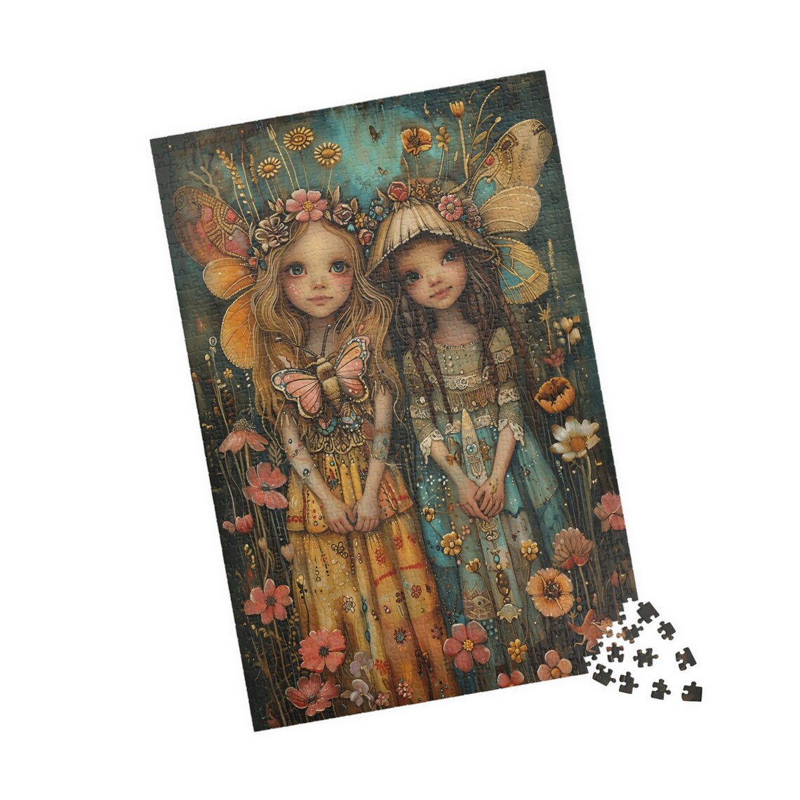 Country Fairy Girls in Wildflower Meadow Butterfly Folk Art Poster - Image 4