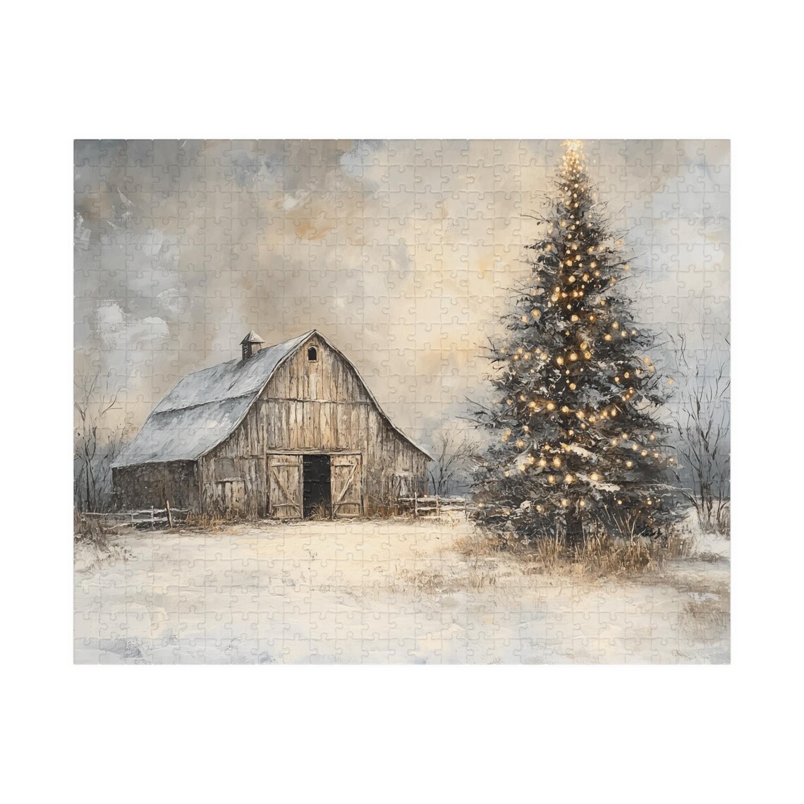 Rustic Country Barn With Christmas Tree, Holiday Puzzle - Image 2