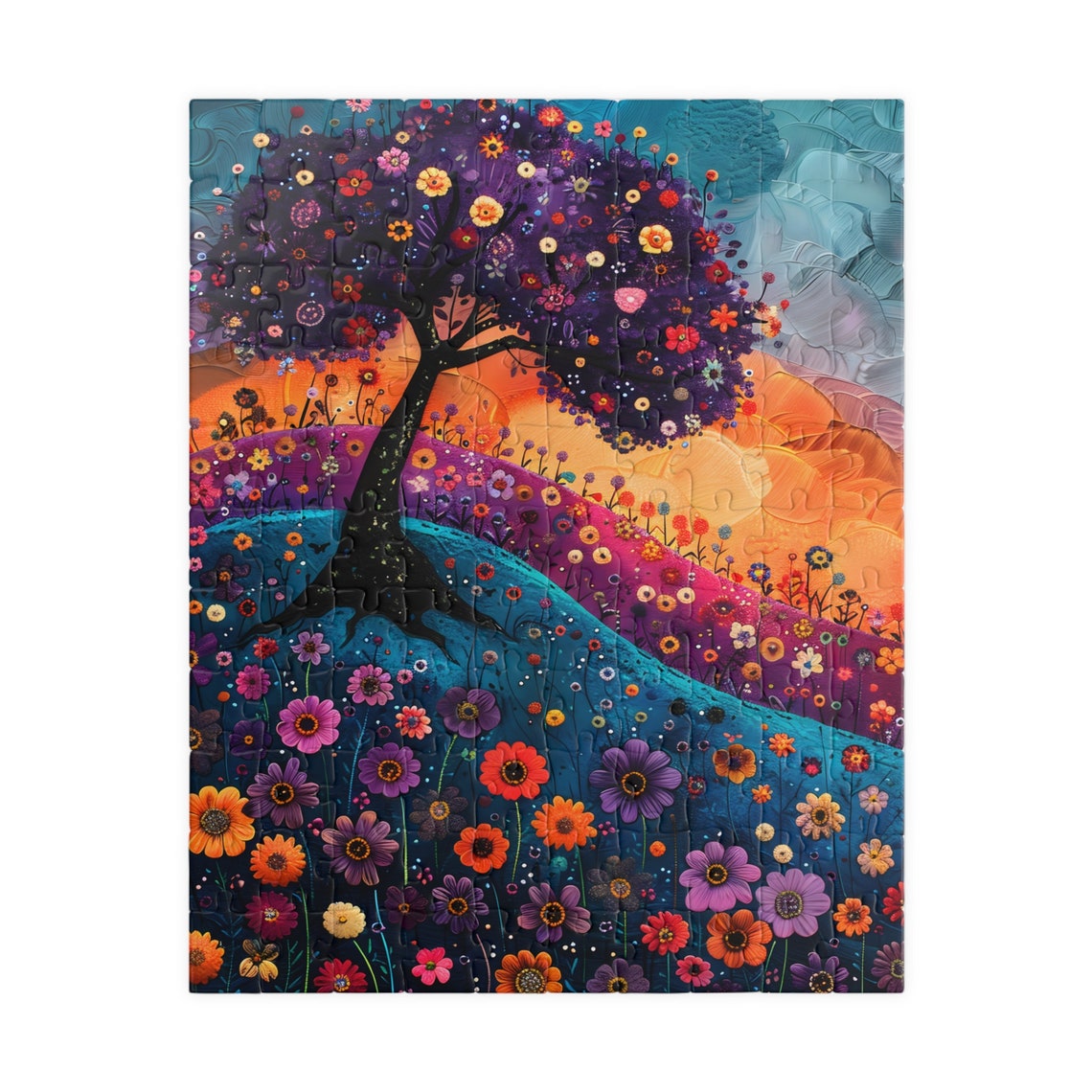 Blossoming Tree Sunset Hills Colorful Wildflower Meadow Poster - Image 2