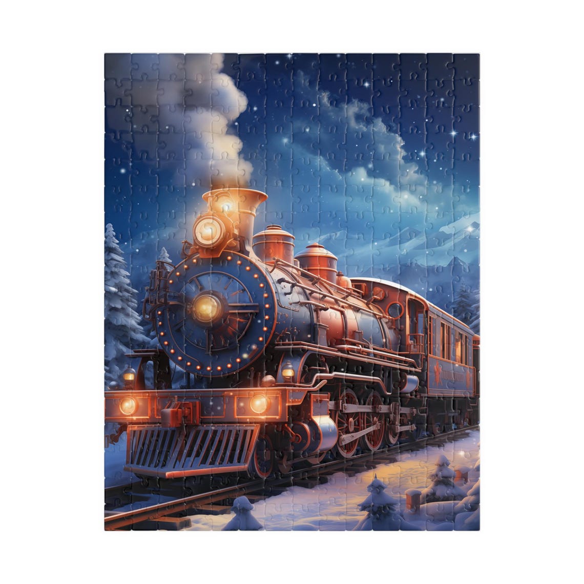 Glowing Copper Night Steam Train Rolling Through Snow Poster - Image 5