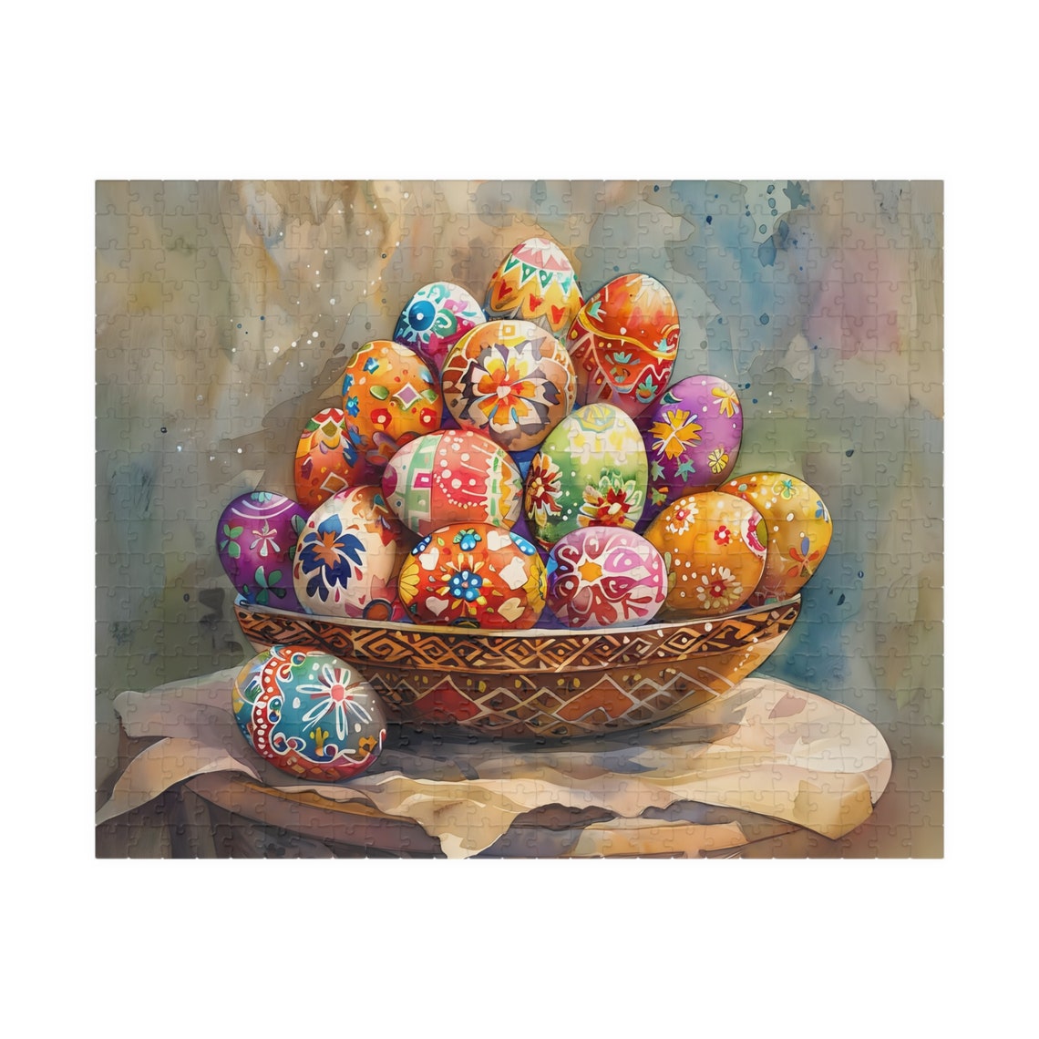 Rustic Bowl of Hand Painted Colorful Easter Eggs Watercolor Art Print - Image 5