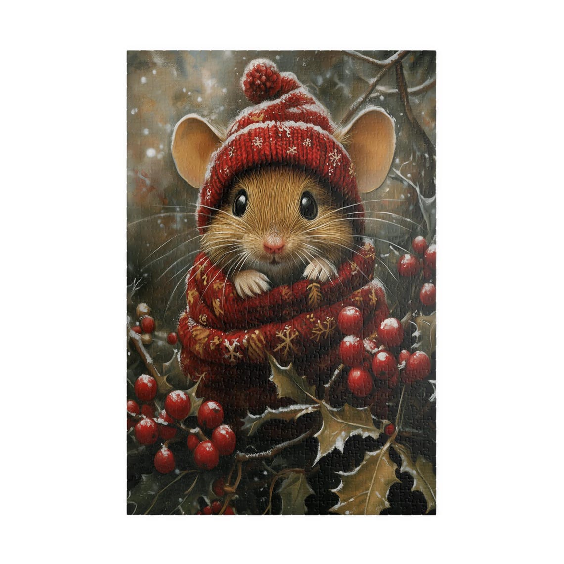 Mouse With Holly Jigsaw Puzzle Gift For Holidays Birthdays Get Well And Nursing Homes Fun Tech Free Activity - Image 3