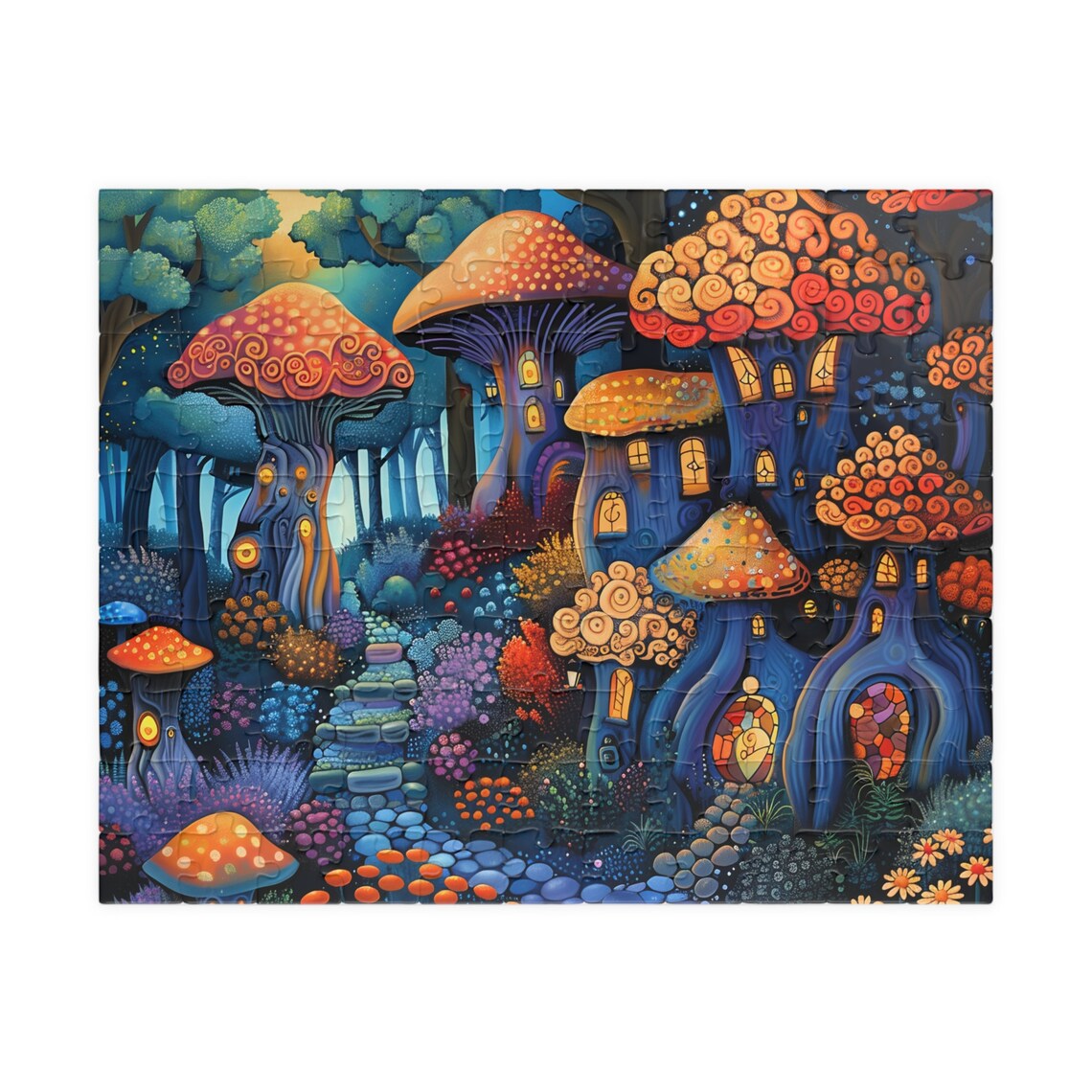 Mushroom House Fairy Village in the Whimsical Woods Art Poster - Image 5