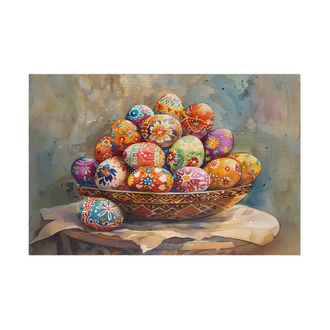 Rustic Bowl of Hand Painted Colorful Easter Eggs Watercolor Art Print - Image 2