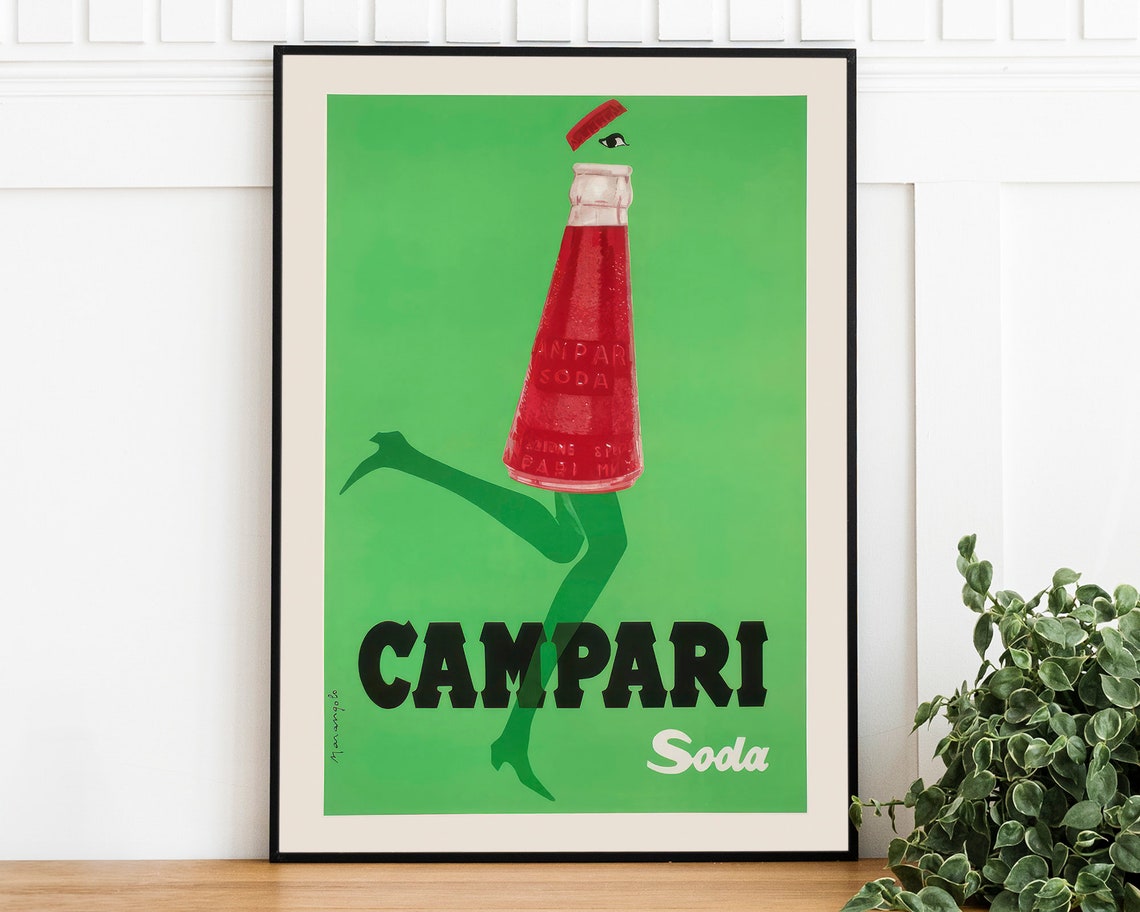 Campari Soda Vintage Italian Ad Poster With Dancing Bottle Art