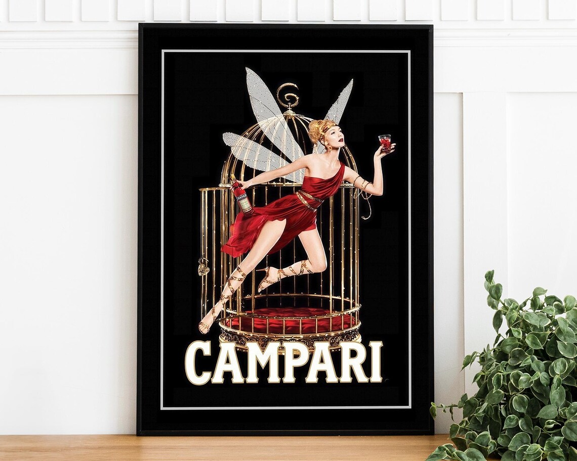 Campari Fairy Birdcage Red Dress Vintage Italian Advertising Poster