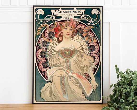 Mucha F Champenois Paris 1898 Art Nouveau Floral Woman Poster
