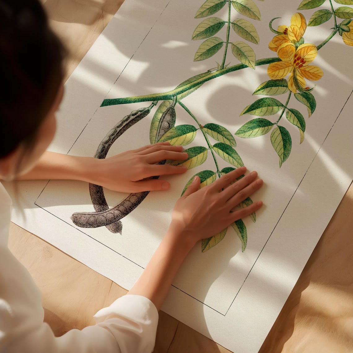 Vintage Yellow Flower Seed Pod Botanical Engraving Style Wall Art - Image 2