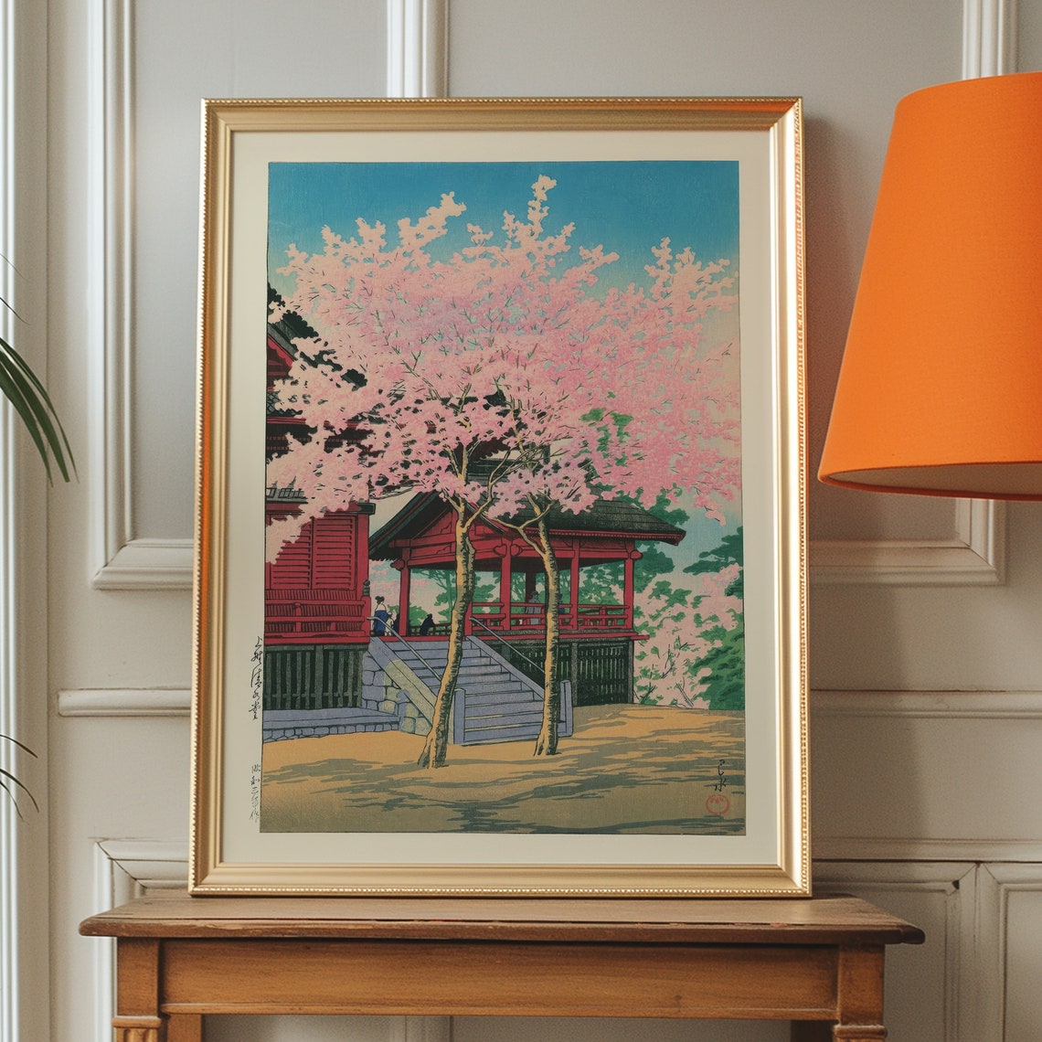 Kawase Hasui Cherry Blossom Temple Vintage Japanese Woodblock Print - Image 3