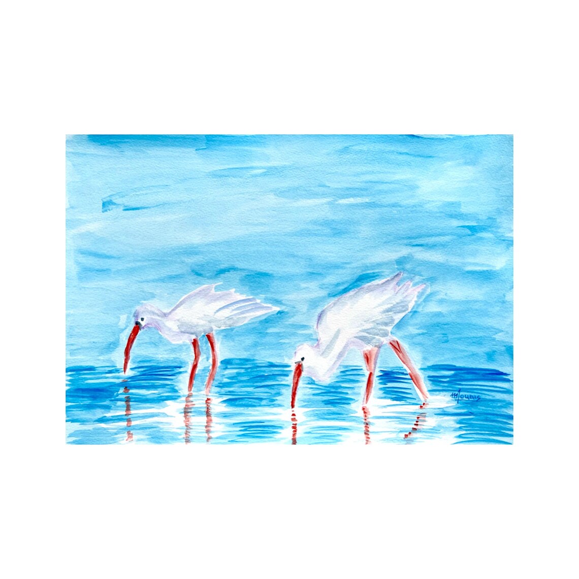 Ibis Bird Watercolor Art Print, Florida Seascape