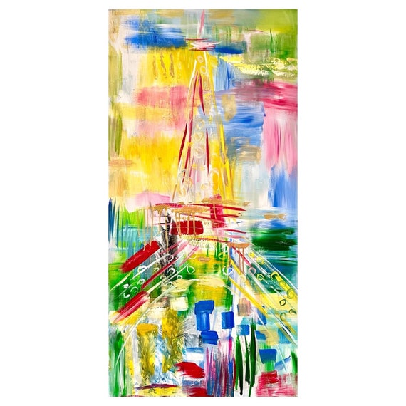 Abstract Painting Paris Wall Art Colorful Trendy Modern Travel Abstract Wall Art Eiffel Tower Sunny Day Abstract Art Prints