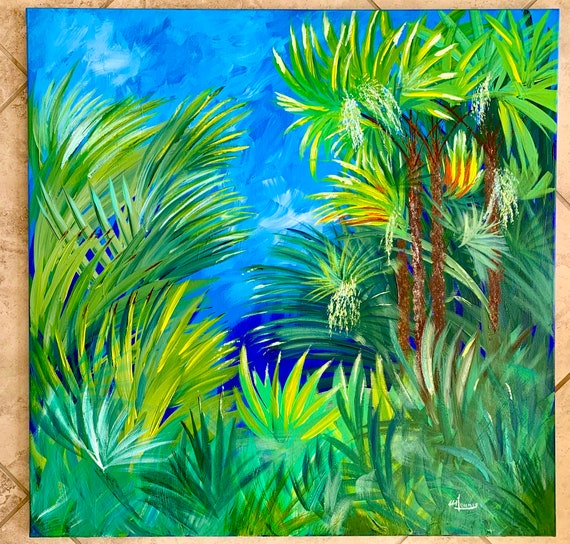 Large Tropical Art Palm Tree Florida Landscape Beach House Decor Palm Tree Original Painting Large Tropical Abstract Palm Tree Print