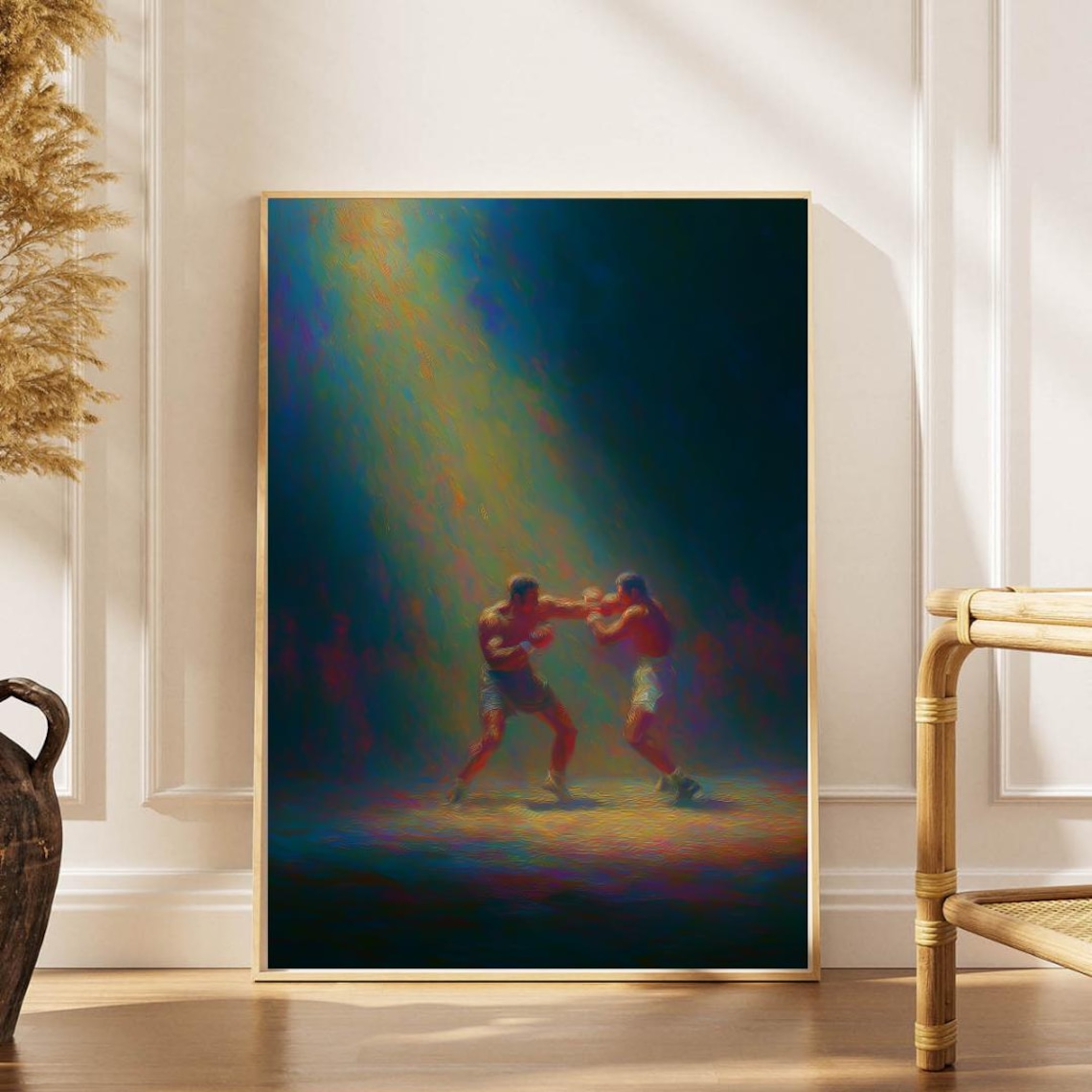 Impressionist Boxing Match Painting Poster Two Fighters Under Spotlight