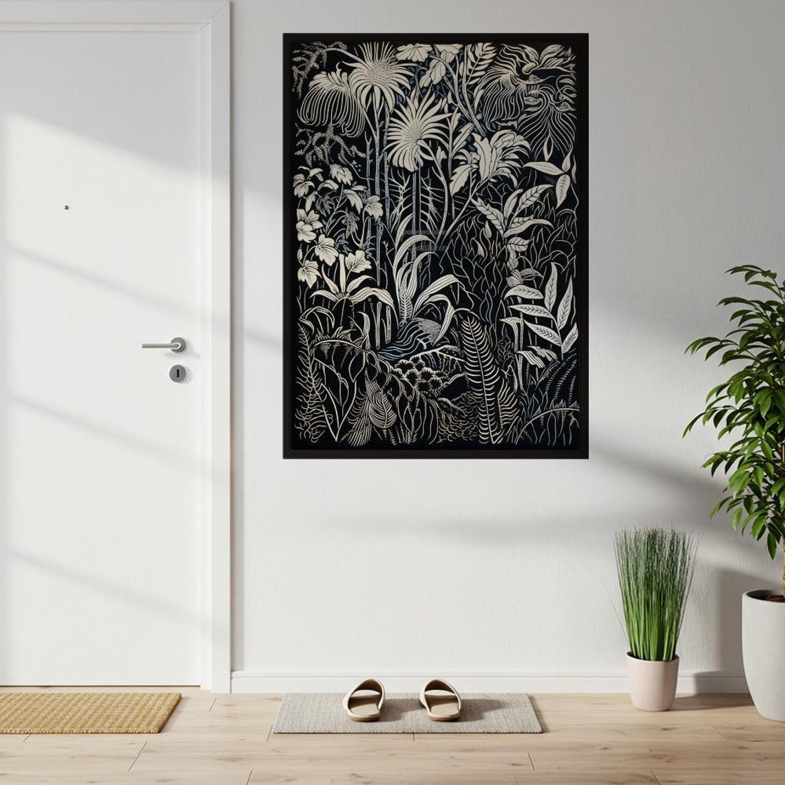Black and White Intricate Botanical Art Nouveau Floral Poster