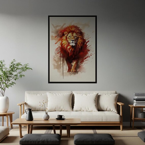 Majestic Lion Watercolor Poster Vibrant Abstract Animal Wall Art Bold Safari Home Decor Print Powerful Wildlife Artwork Gift For