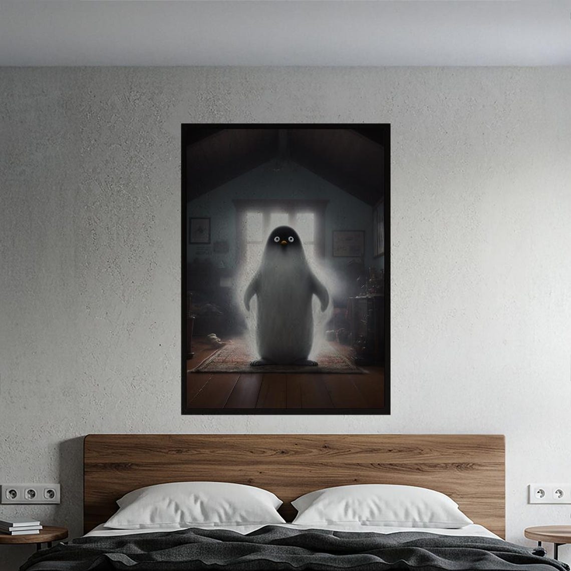 Adorable Chubby Ghost Penguin Spooky Cute Whimsical Fantasy Poster