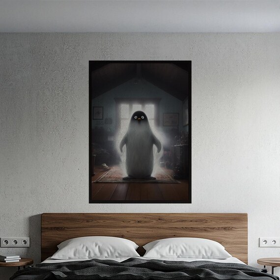 Adorable Chubby Ghost Penguin Spooky Cute Whimsical Fantasy Poster