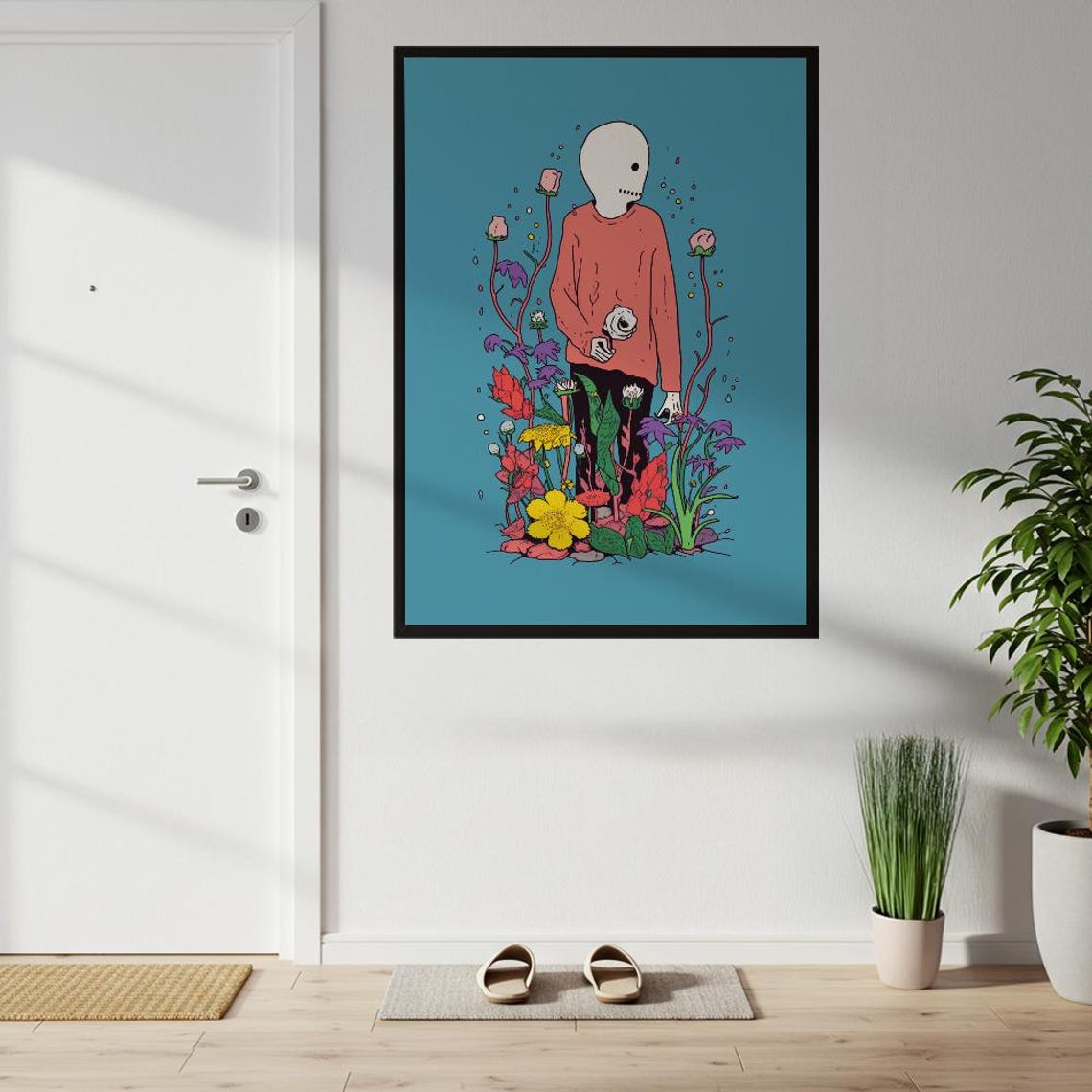 Surreal Figure Among Flowers Whimsical Garden Dreamscape Art Poster
