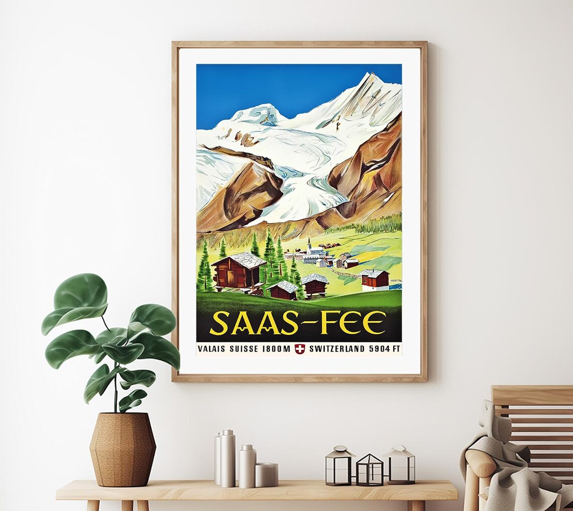 Saas Fee Valais Suisse Vintage Travel Poster - Image 2
