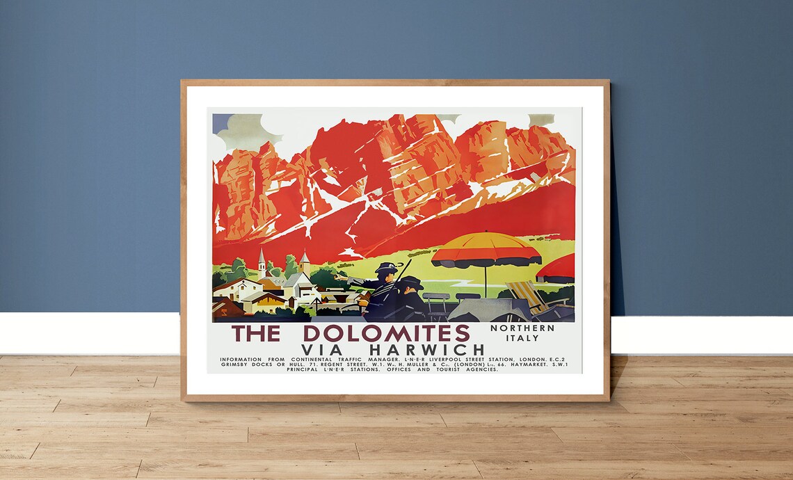 The Dolomites Northern Italy Via Harwich Vintage Travel Poster