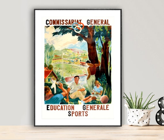 Commissariat General Education Generale Sports Vintage Travel Poster Poster Paper Or Print Gift Idea