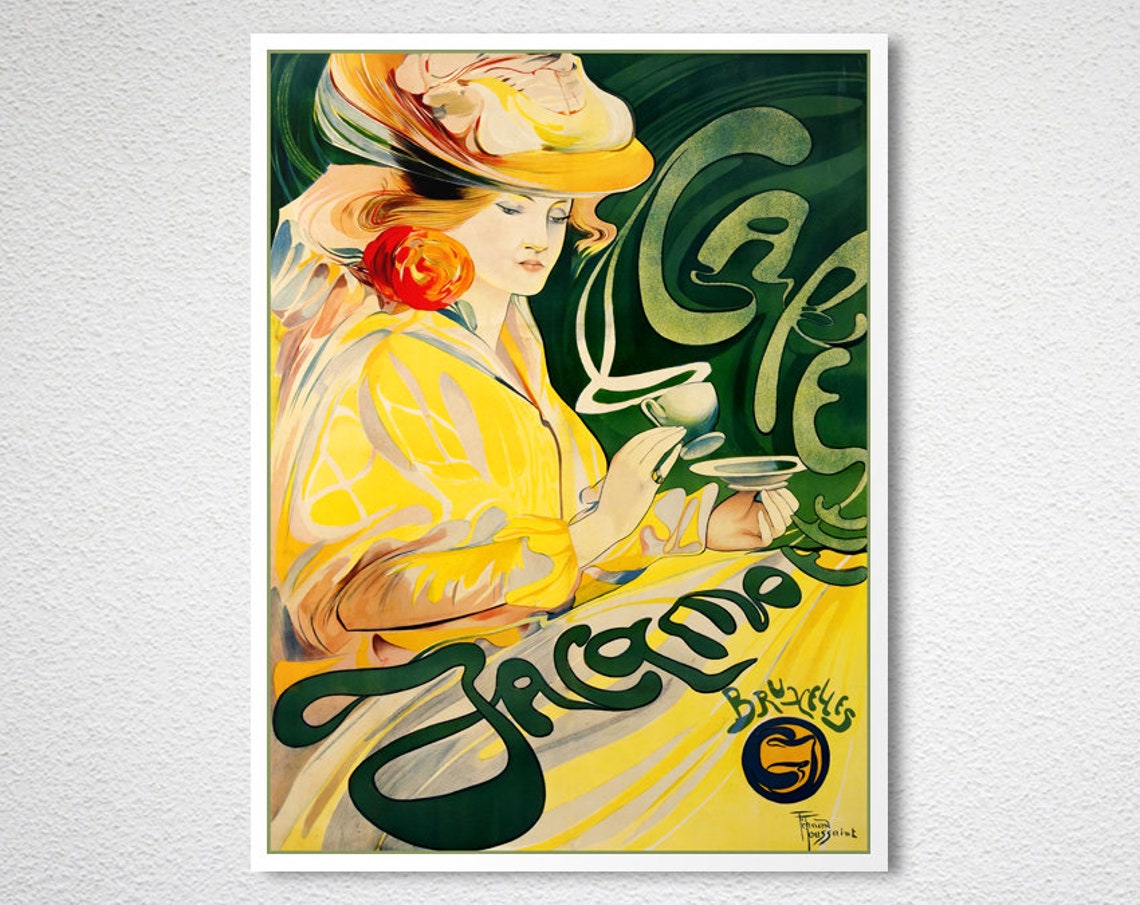 Café Jacqmotte Bruxelles Art Nouveau Lady Drinking Coffee Poster - Image 2