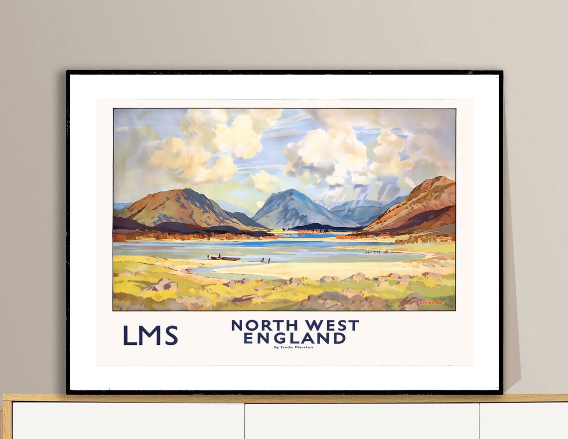 North West England LMS Railway Lake District Vintage Travel Poster - Image 2