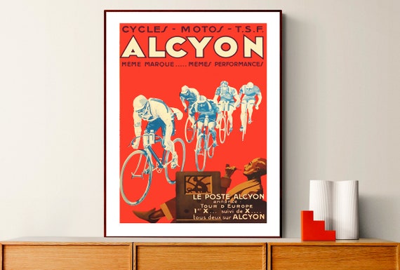 Cycles Motos Alcyon Vintage Bicycle Poster Bicycle Advert Cycling Poster Retro Cycle Poster Wall Decor