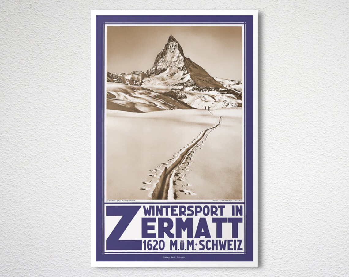 Zermatt Matterhorn Wintersport Switzerland Vintage Travel Poster - Image 2