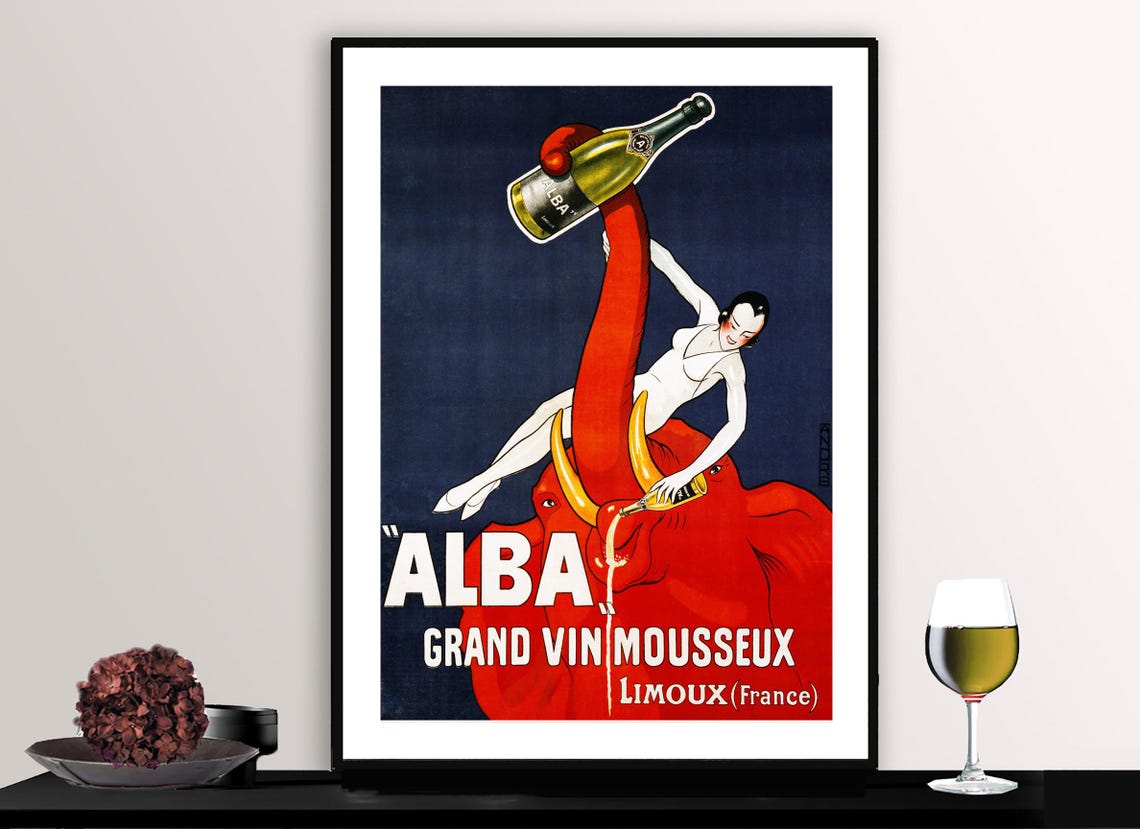 Alba Sparkling Wine Limoux France Elephant Vintage Advertising Poster