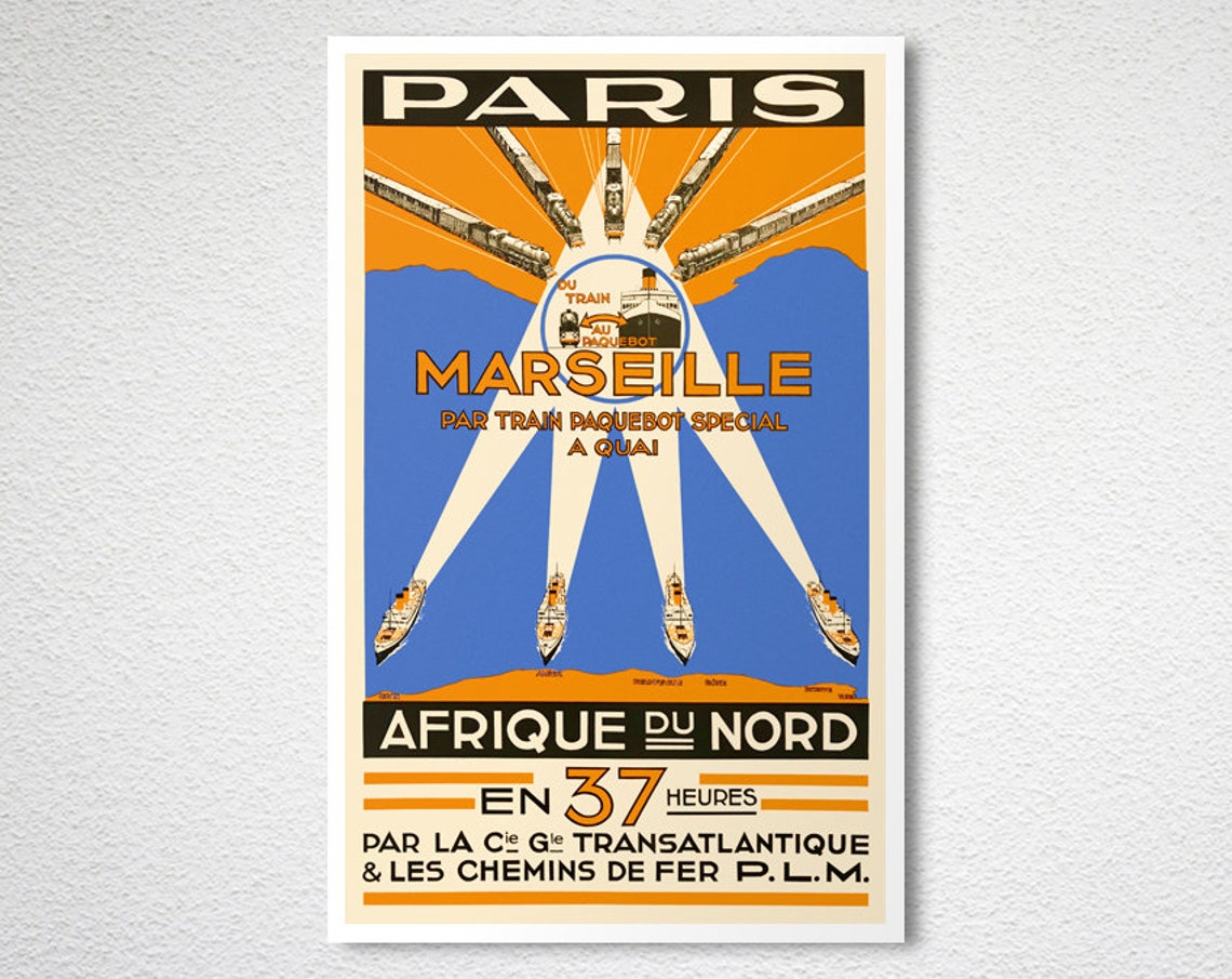 Paris Marseille Afrique du Nord en 37 Heures Art Deco Travel Poster - Image 2