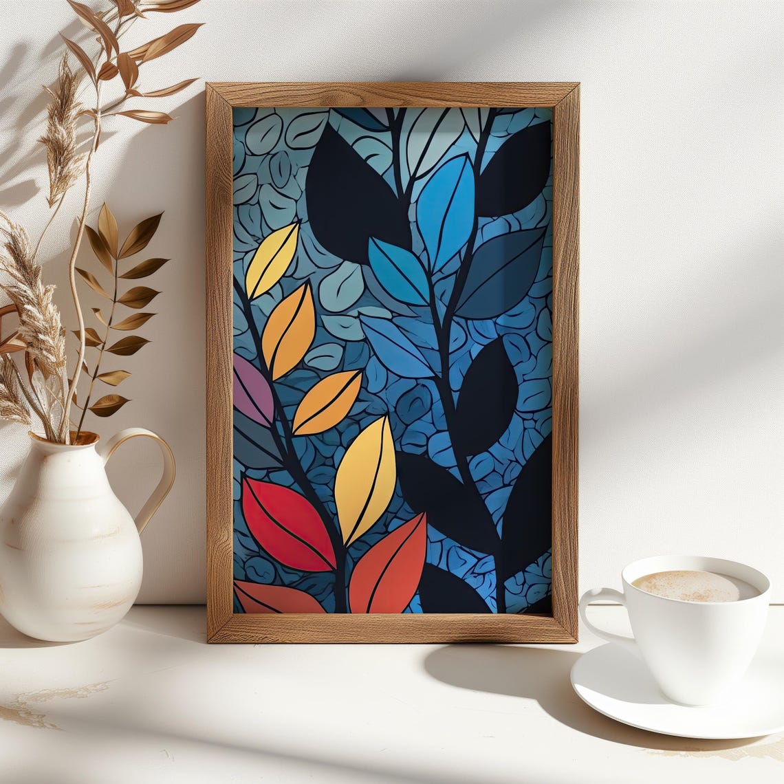 Abstract Multicolor Leaf Art Modern Botanical Wall Decor Bold Blue And Colorful Leaves Nature Inspired Print Instant - Image 5