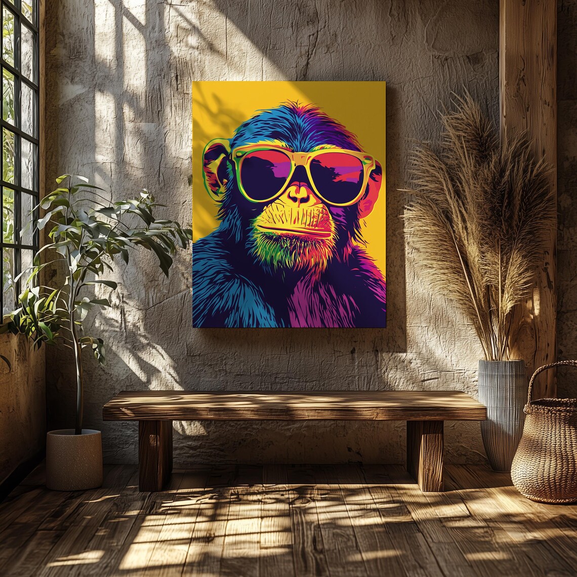Vibrant Pop Art Monkey Neon Rainbow Fur Cool Sunglasses Yellow Wall Art - Image 8