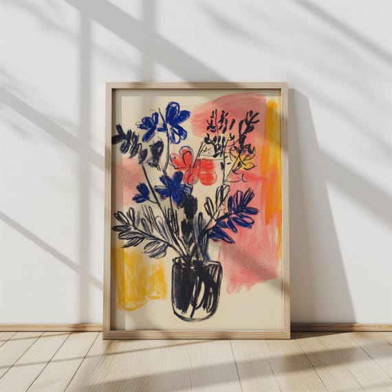 Bouquet Of Energy Vibrant Floral Abstract Art Print Bold Colorful Flowers In Vase Modern Wall Decor For Home And Office Art