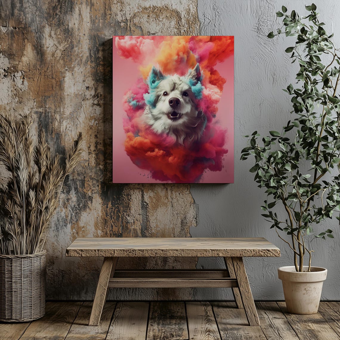 Happy Dog Pink Smoke Clouds Cute Fluffy Pet Nursery Wall Poster - Image 7