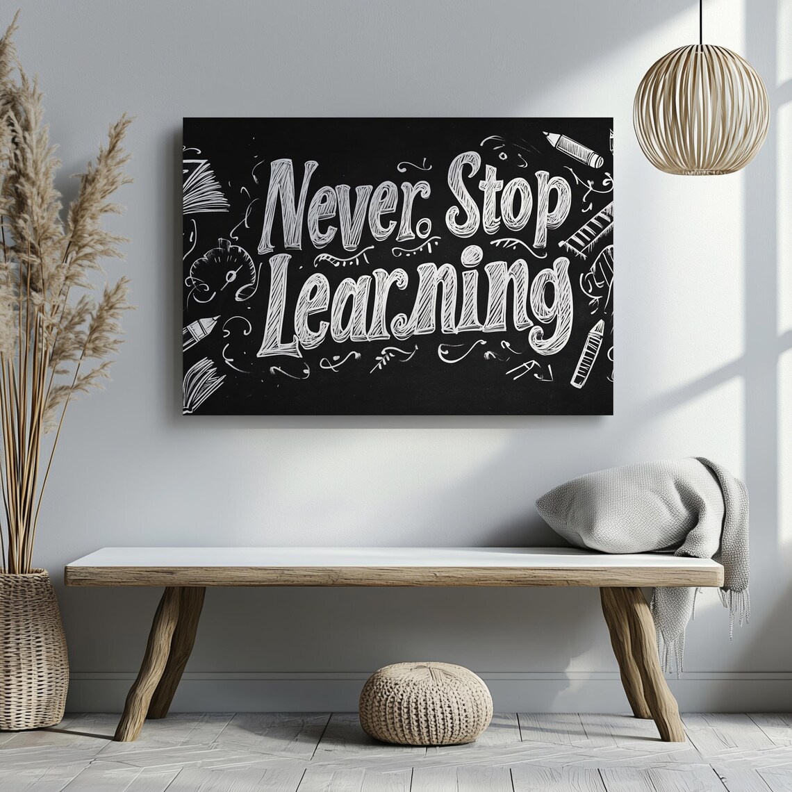 Never Stop Learning Chalkboard Quote Print Classroom Inspiration Wall Art Decor - Image 6