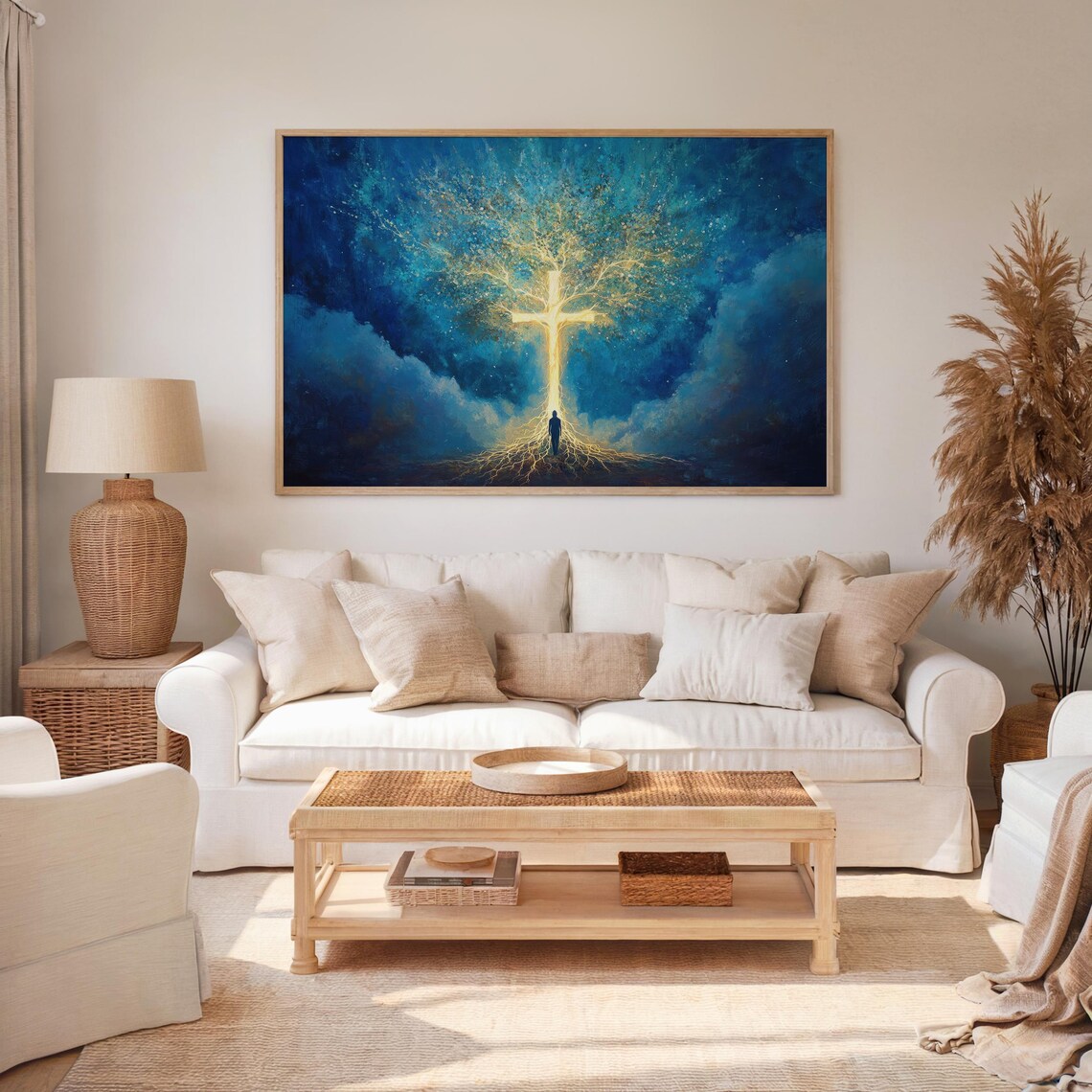 Spiritual Golden Cross Tree Of Life Glowing Roots Faith Night Sky Poster - Image 8