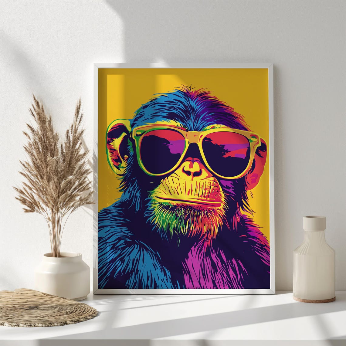 Vibrant Pop Art Monkey Playful Monkey With Sunglasses In Bold Colors Fun Wall Decor Home Decor Art Ai Art