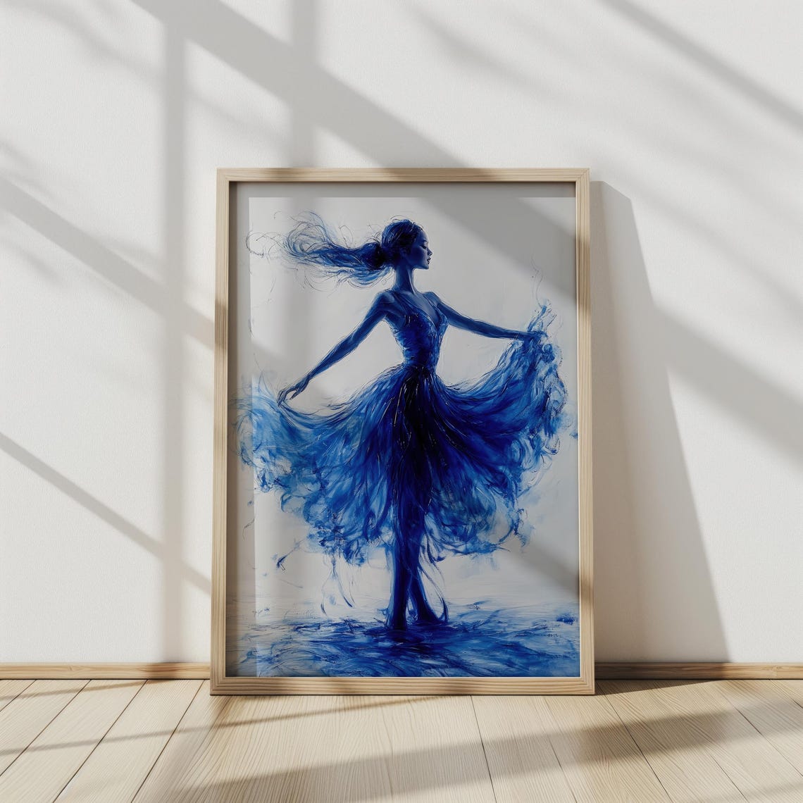 Graceful Dancer In Blue Art Fluid Motion And Elegant Silhouette Inspired By Matisse Home Decor Art