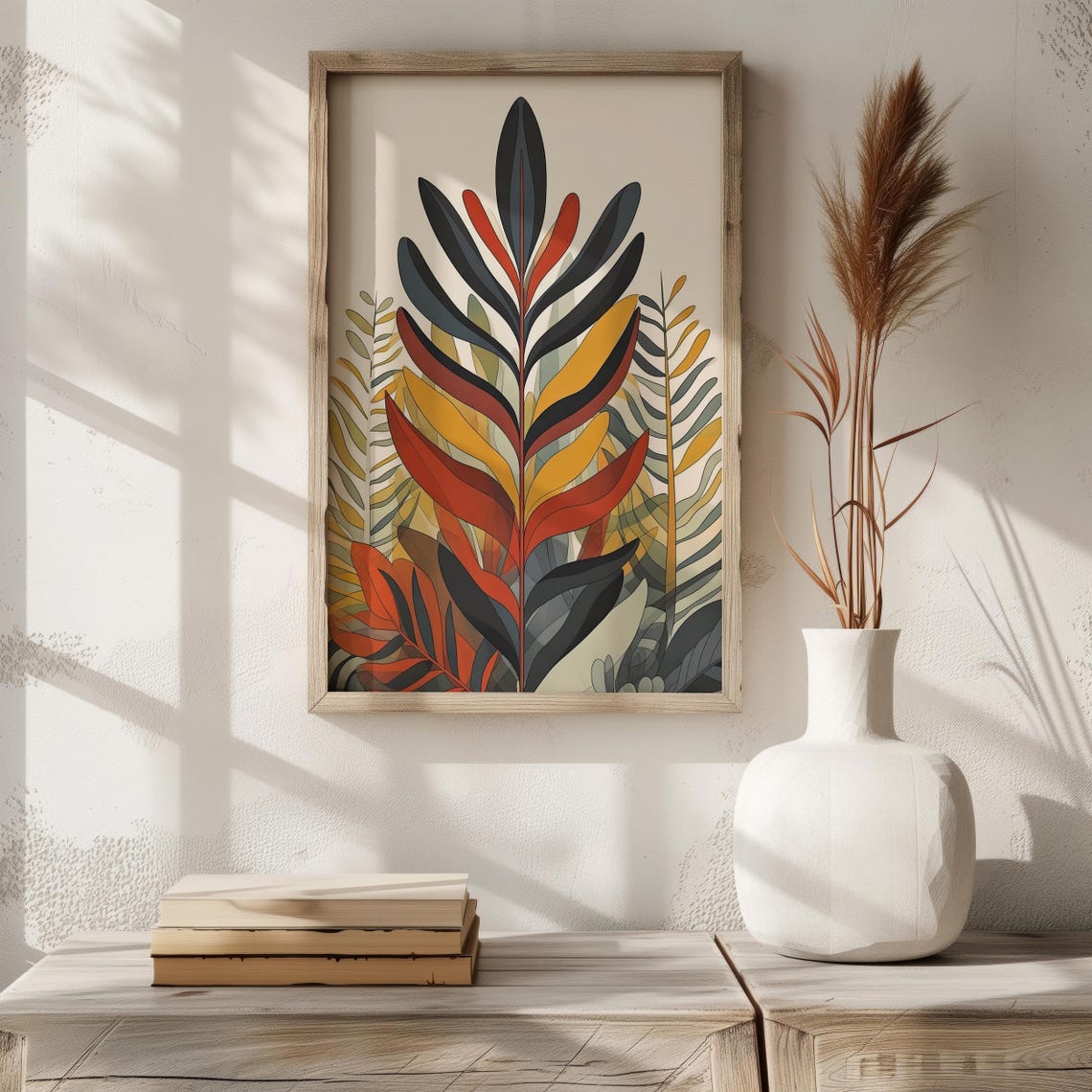 Warm Autumn Leaf Abstract Botanical Symmetric Earthy Tones Art Poster - Image 4