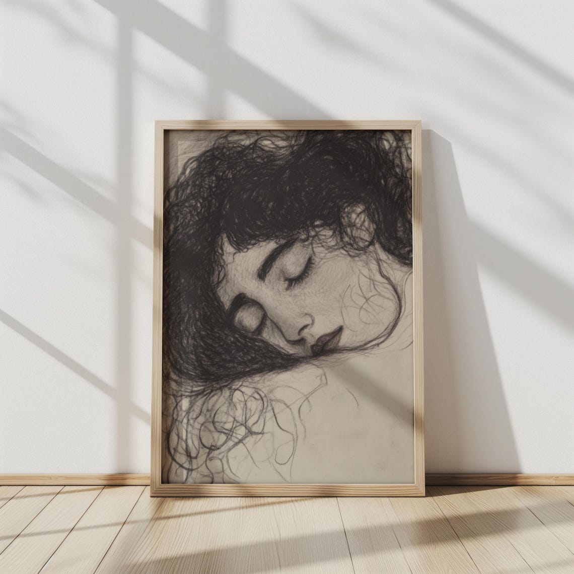 Sleeping Woman Charcoal Portrait Dreamy Expressionist Sketch Poster