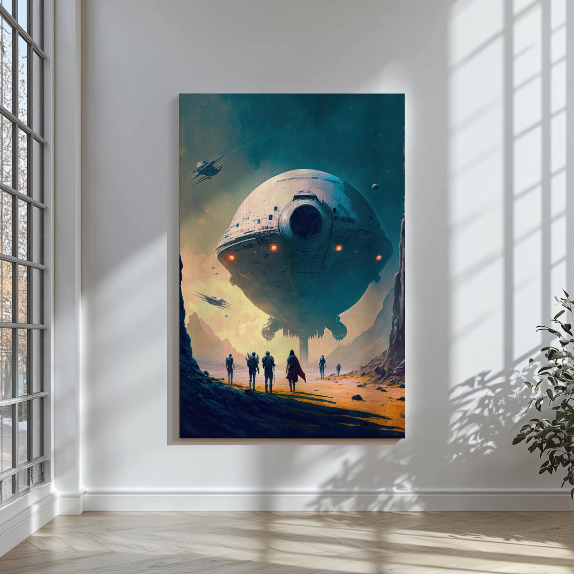 Giant Spaceship Desert Sci Fi Astronauts Retro Space Art Poster - Image 2