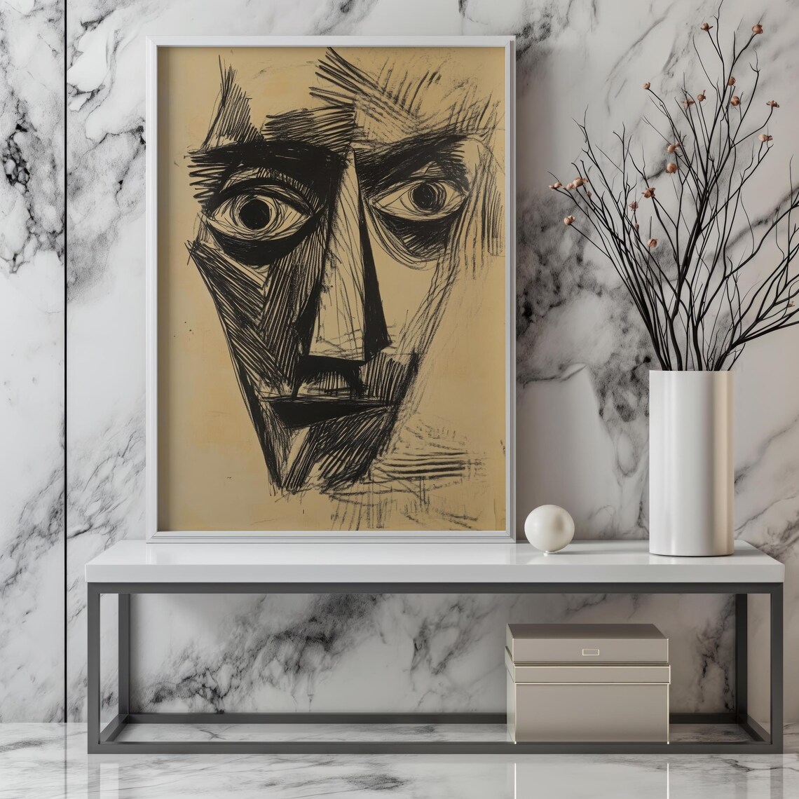 Lines Of Reflection Abstract Expressionist Face Wall Art Minimalist Black Ink Portrait Bold Line Art For Modern Home Decor - Image 7
