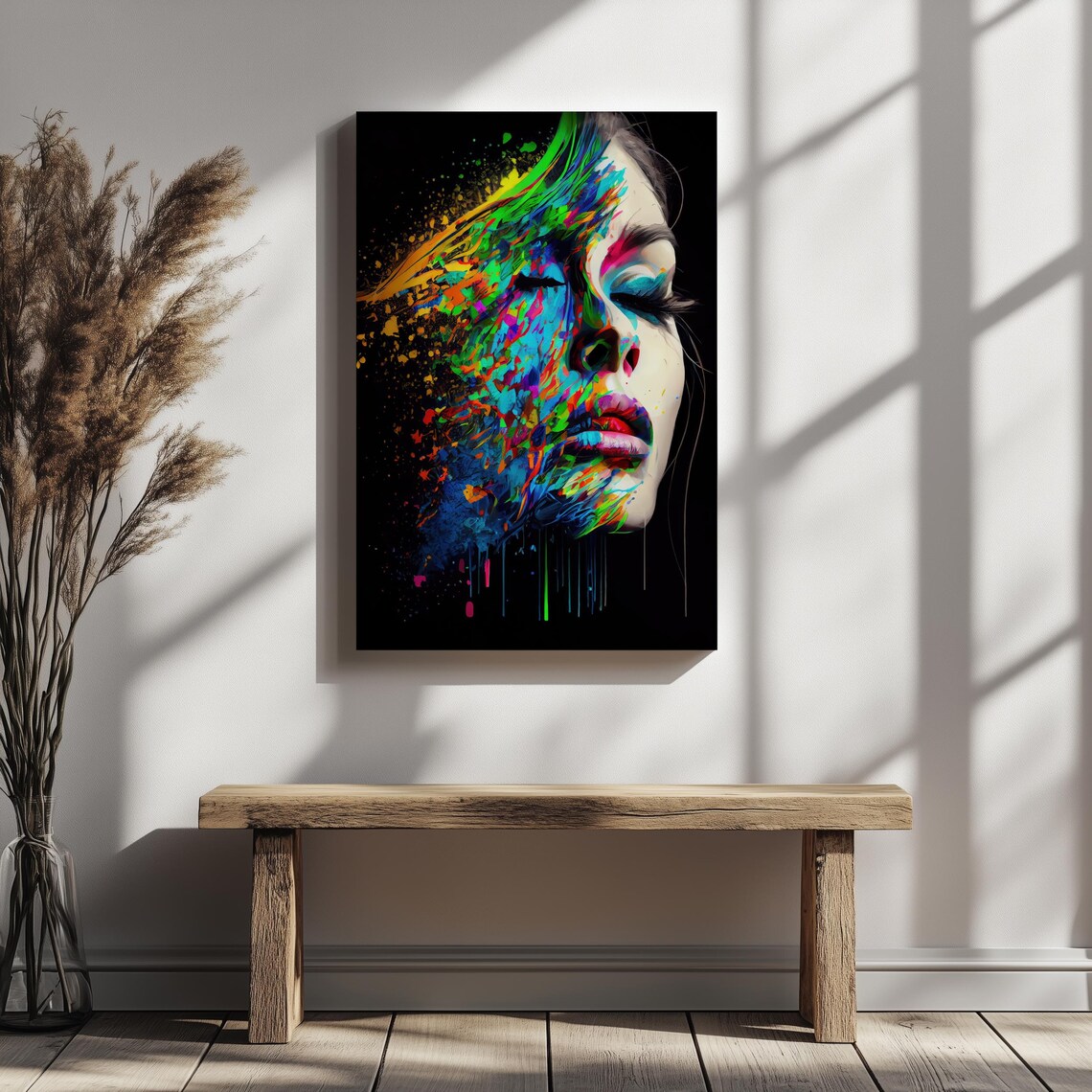 Colorful Neon Paint Splash Woman Portrait Abstract Expressionist Art Poster - Image 7